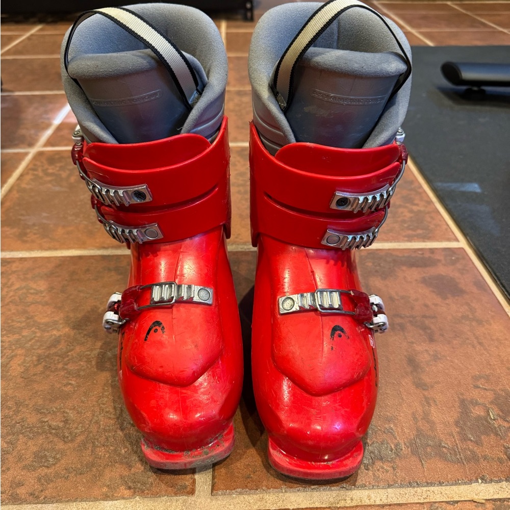 Red Head Ski Boots with Silver Buckles